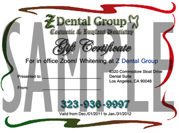 Dental Gift Certificate For Zoom Whitening